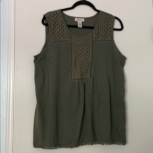 Style & Co Army Green Tank with Lace Accents